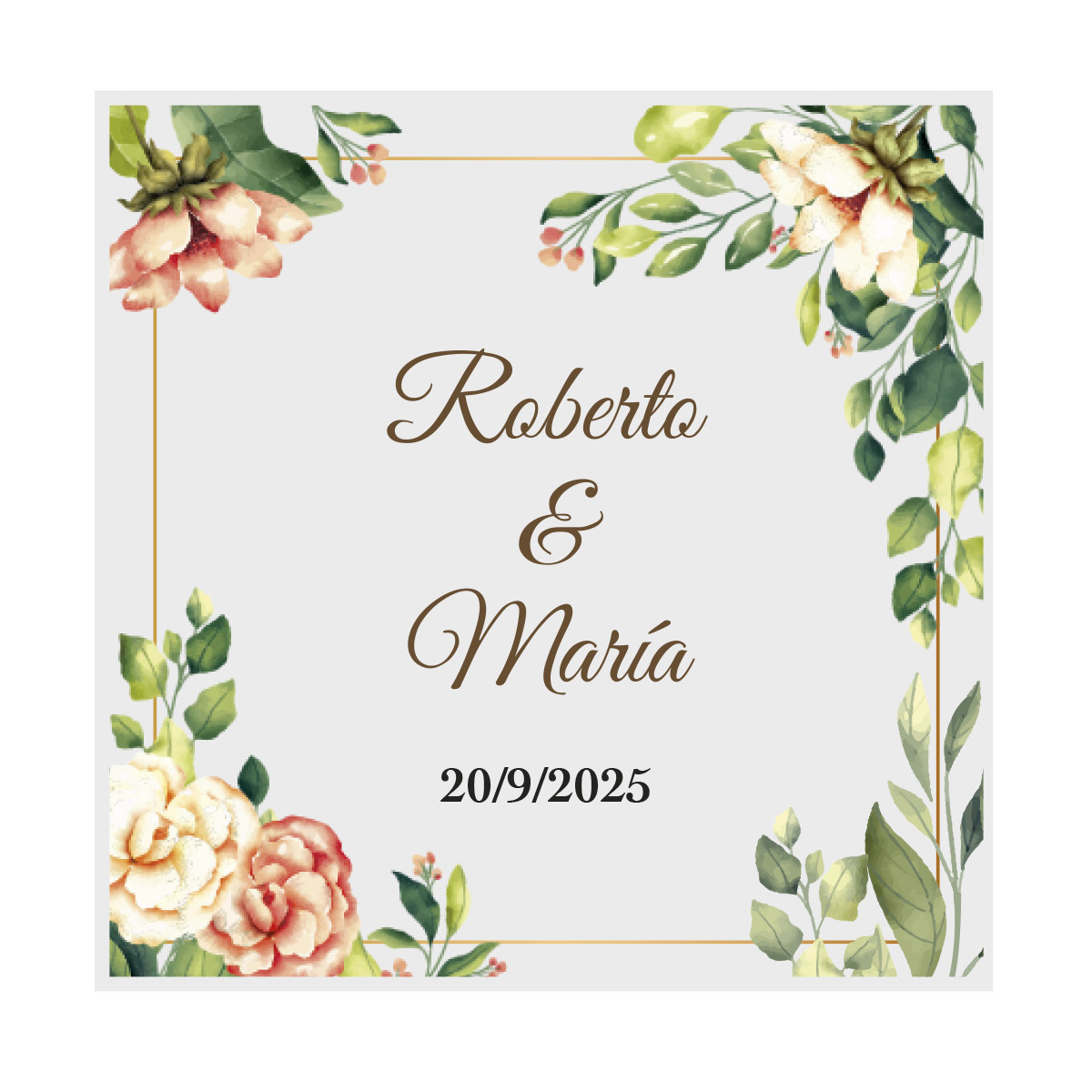 Adesivo 5x5 fundo transparente com flores personalizado para eventos
