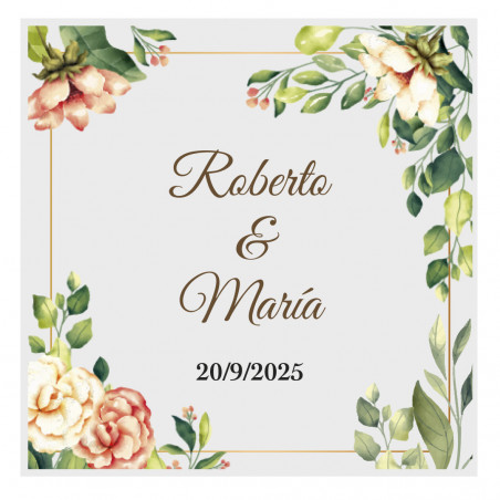 Adesivo 5x5 fundo transparente com flores personalizado para eventos