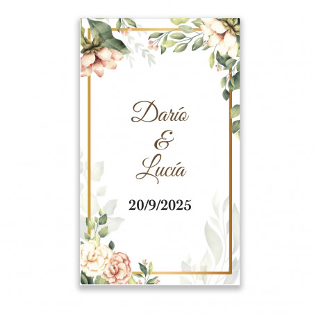 Adesivo retangular 3x5 com flores personalizado para eventos