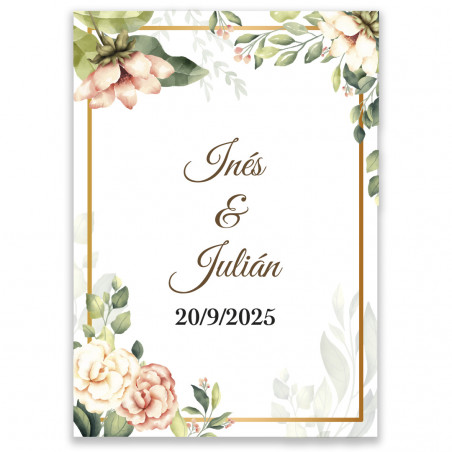 Adesivo retangular 5x7 com flores personalizado para eventos