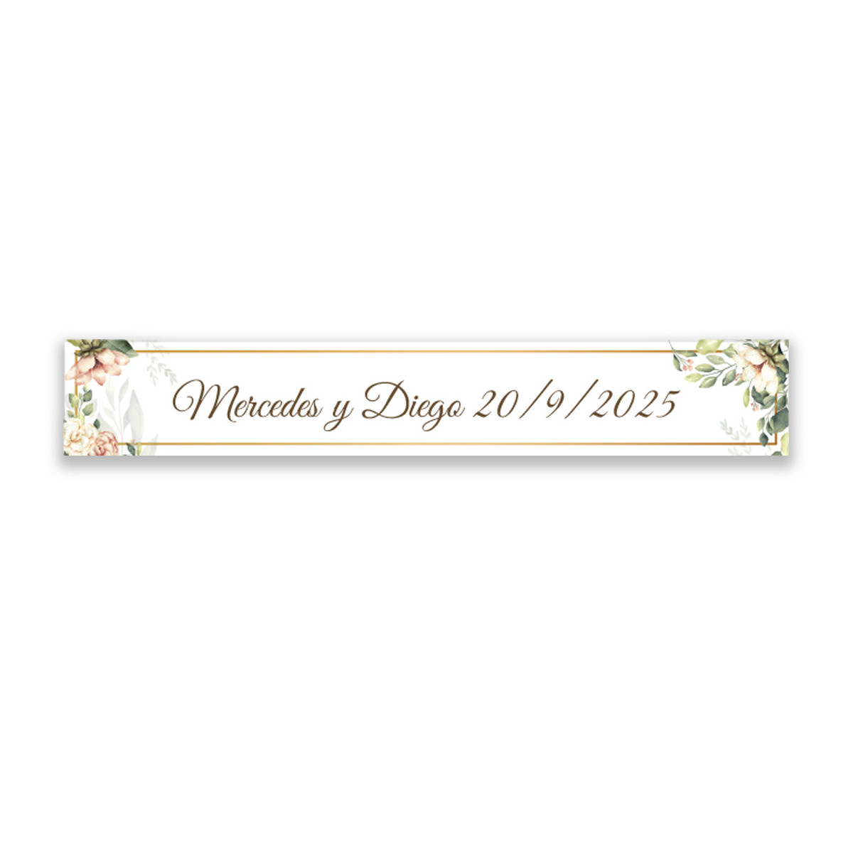 Adesivo retangular 5x1 com flores personalizado para eventos