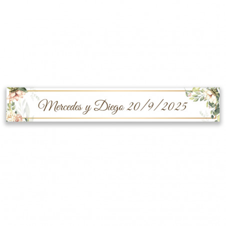 Adesivo retangular 5x1 com flores personalizado para eventos