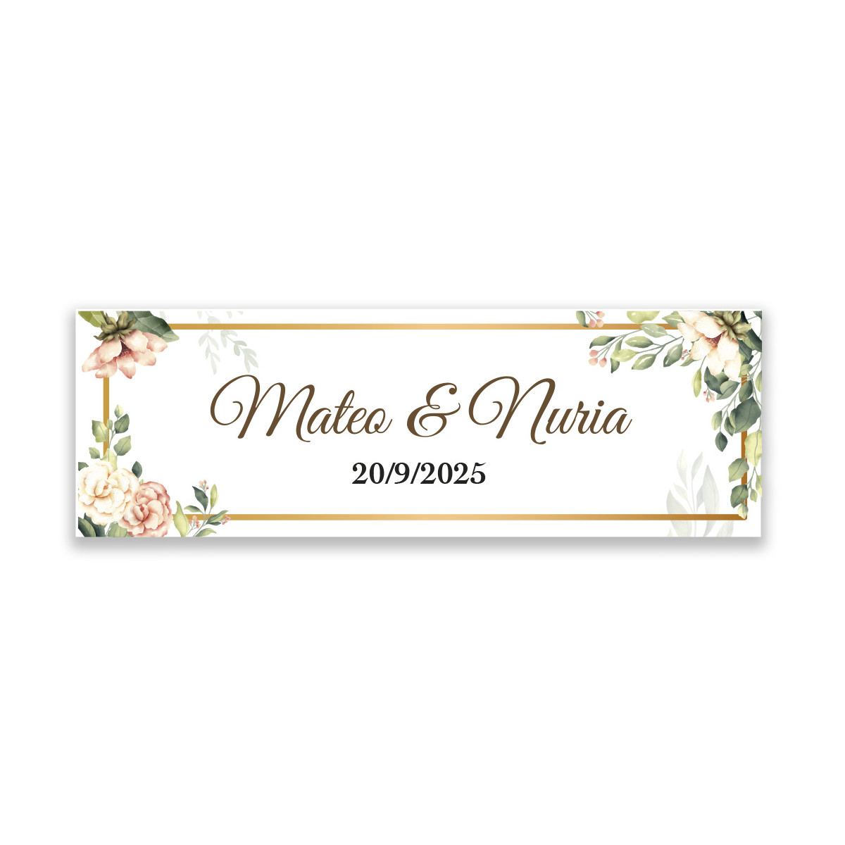 Etiqueta adesiva personalizada para casamentos Design floral elegante 6x2cm