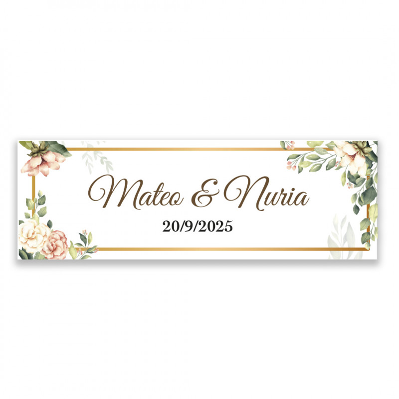 Etiqueta adesiva personalizada para casamentos Design floral elegante 6x2cm