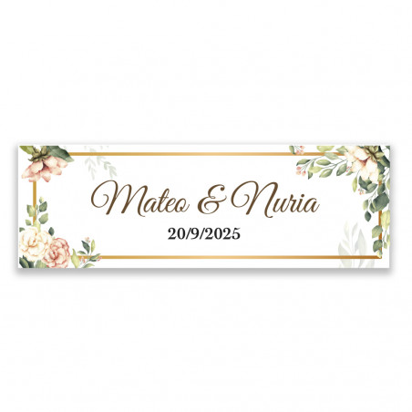 Etiqueta adesiva personalizada para casamentos Design floral elegante 6x2cm