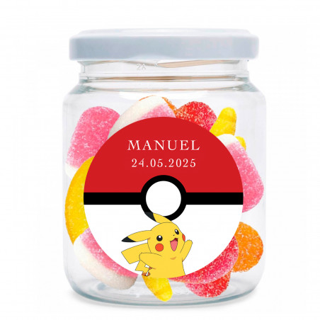 Balde com gomas sortidas personalizado com adesivo de pikachu