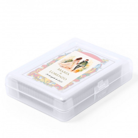 Baralho de cartas espanholas com estojo e adesivo de casamento personalizável para lembranças