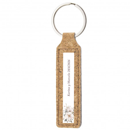 Chaveiro de cortiça personalizado com adesivo floral para eventos