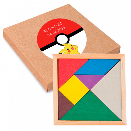 Quebra-cabeça de madeira em caixa com adesivo de design pokemon personalizável para presentear