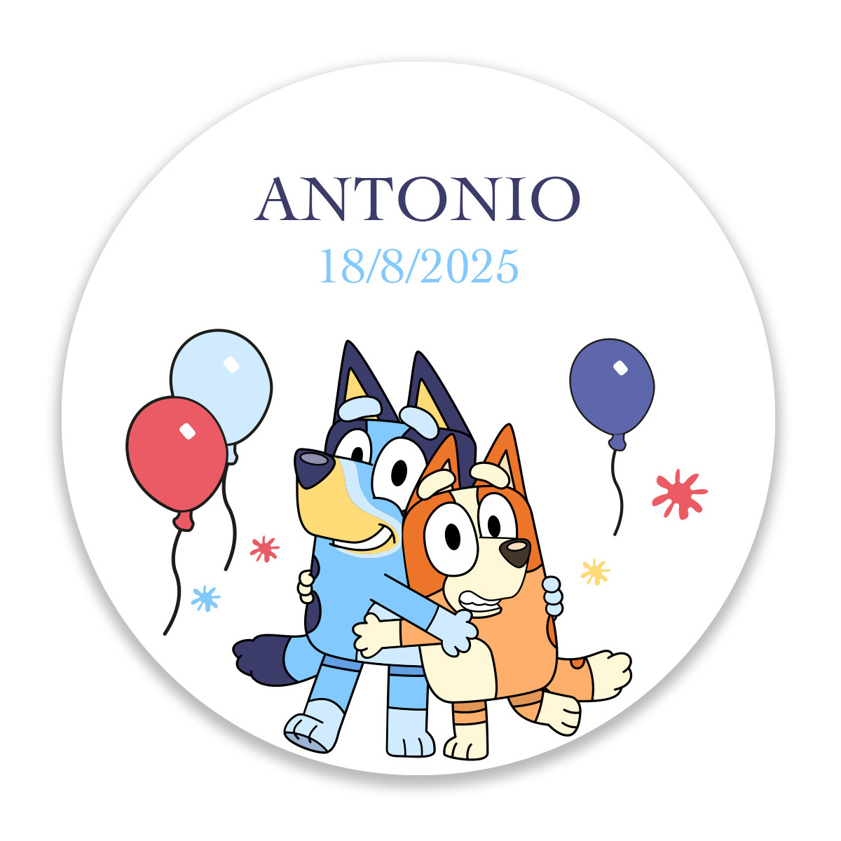 Adesivo bluey e bingo 5cm redondo personalizado