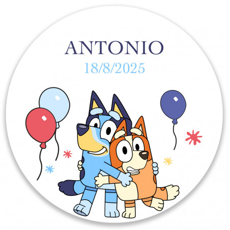 Adesivo bluey e bingo redondo de 5 cm para personalizar detalhes