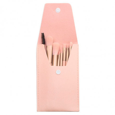 Pincéis de maquiagem em estojo rosa com adesivo de primeira comunhão menina para presentear