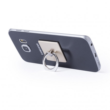 Porta-anel para celular apresentado em bolsa de camurça e adesivo de casamento personalizado