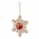 Colgante natalino com foto em forma de floco de neve apresentado em envelope de presente vermelho e adesivo personalizado