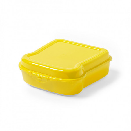 Porta sanduíche amarelo com adesivo personalizado para detalhes