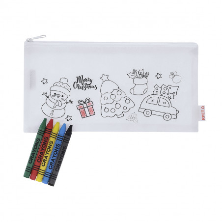 Estuche de Natal para colorir com giz de cera e etiqueta com adesivo personalizável para detalhes