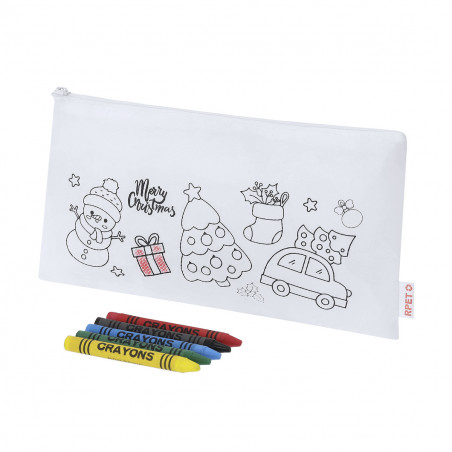 Estuche de Natal para colorir com giz de cera e etiqueta com adesivo personalizável para detalhes