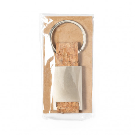 Chaveiro de cortiça e metal com adesivo personalizado de batizado