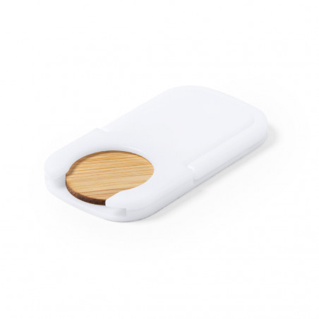 Suporte para celular com moeda de bambu personalizada com adesivo de comunhão em envelope kraft