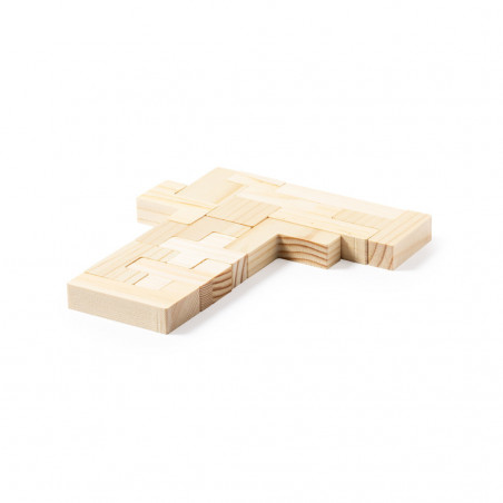 Tetris de madeira apresentado em caixa personalizada com adesivo de aniversário