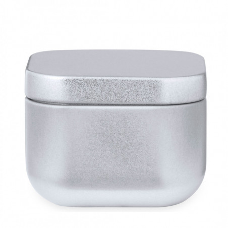 Vela em caixa prata com adesivo herbal 5 cm personalizado para detalhes
