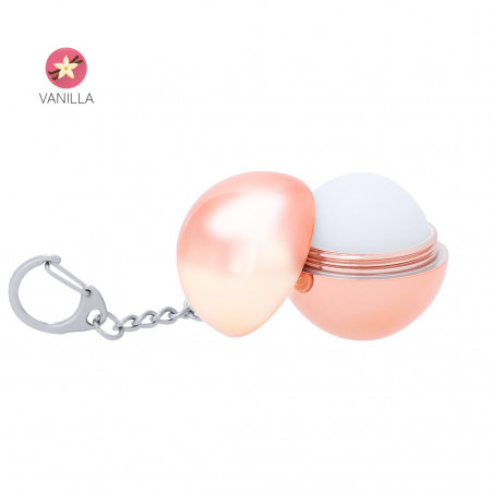 Bálsamo labial em chaveiro com cartão de lembrete floral em bolsa de organza branca para eventos