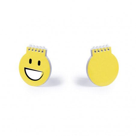 Caderno de emojis com lápis apresentado em bolsa e adesivo personalizado