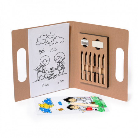 Caderno para colorir com lápis de cor e folhas personalizadas para detalhes de eventos