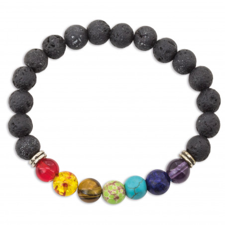Pulseira de pedra vulcânica de 7 chakras em caixa branca com adesivos para um presente de comunhão personalizado