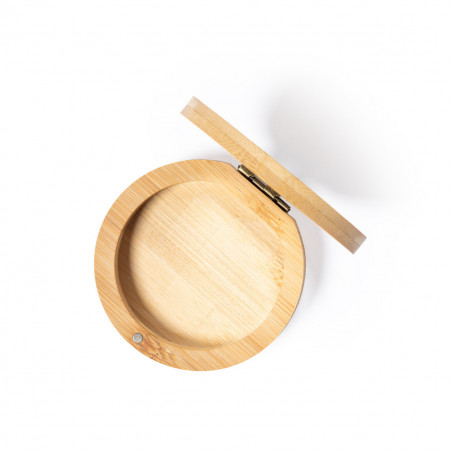 Caixa de bambu com adesivo personalizado para detalhes de casamento