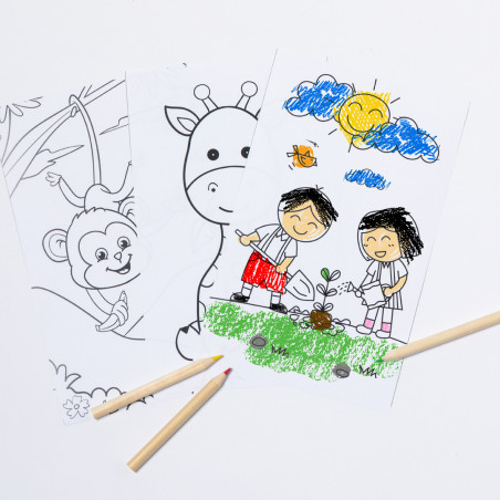 Livro para colorir com lápis, apontador e borracha em pasta personalizada