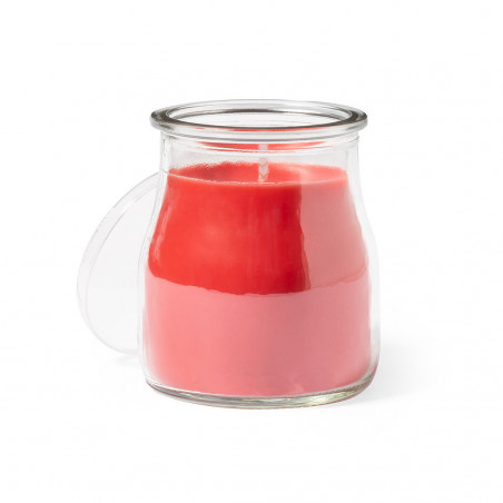 Vela aromática vermelha com adesivo romântico personalizável para detalhe
