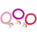 Pulseira de unicórnio e bolha em bolsa de organza roxa com etiqueta de unicórnio para convidados