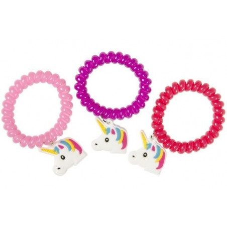 Pulseira de unicórnio e bolha em bolsa de organza roxa com etiqueta de unicórnio para convidados