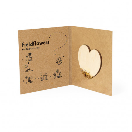 Coração de sementes de flores silvestres com adesivo romântico personalizado