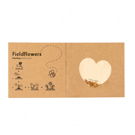 Coração de sementes de flores silvestres com adesivo romântico personalizado