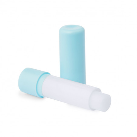 Bálsamo labial azul com adesivo personalizável para detalhes de convidados