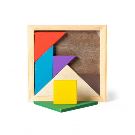 Tangram de madeira com bolsa verde para o Natal