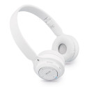 Fones de ouvido bluetooth brancos dobráveis em bolsa de tecido com etiqueta e adesivo personalizável para presentear