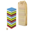 Jenga colorido com bolsa e adesivo personalizado