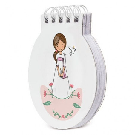 Caderno de comunhão para menina com envelope e adesivo