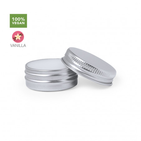 Protetor labial personalizado com um cartão de agradecimento personalizado em uma sacola de pano para lembrancinhas de batizado.