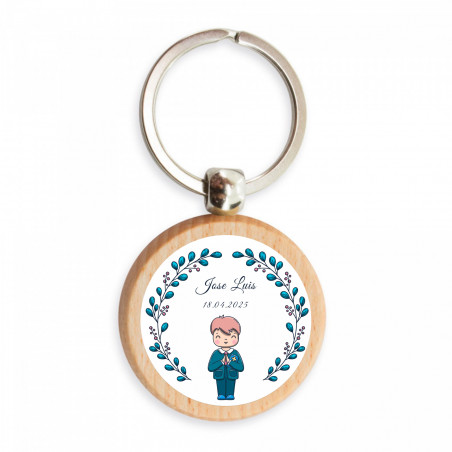 Chaveiro de bambu com adesivo infantil personalizável para detalhes de primeira comunhão