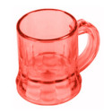 Copo de shot vermelho com pirulito personalizado e cartão de agradecimento em uma bolsa de pano decorada para casamentos