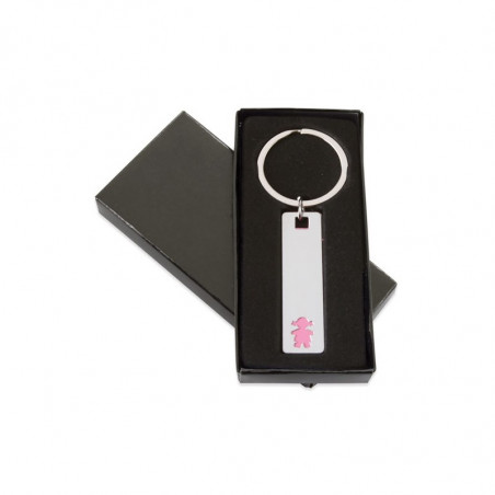 Chaveiro metálico menina em elegante caixa com adesivo de primeira comunhão personalizável para presentear