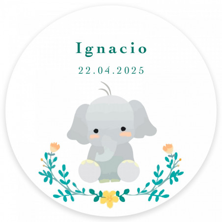 Espelho de bambu com tierno adesivo de elefante para detalhes de batizado