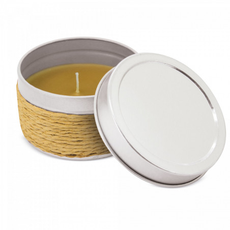 Vela aromática em caixa decorada com corda e tampa personalizada para casamentos