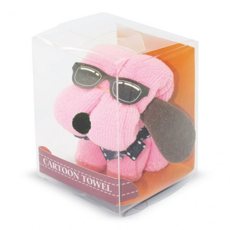 Toalha cachorrinho rosa em bolsa de primeira comunhão com etiqueta pendurada personalizável para presentear