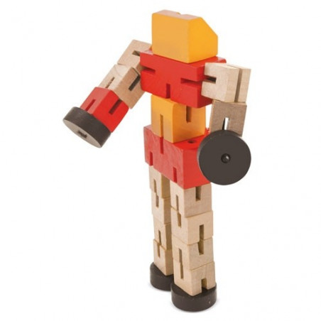 Jogo de habilidade transformer de madeira em bolsa kraft vermelha e adesivo para aniversários