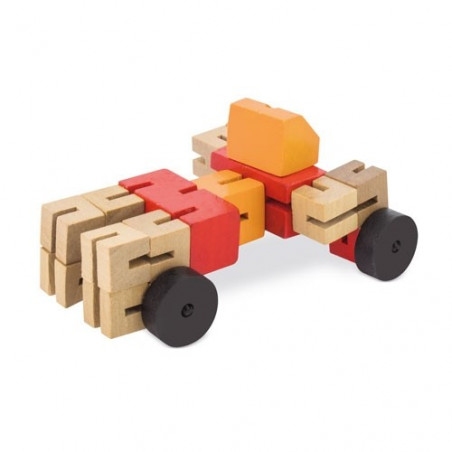 Jogo de habilidade transformer de madeira em bolsa kraft vermelha e adesivo para aniversários